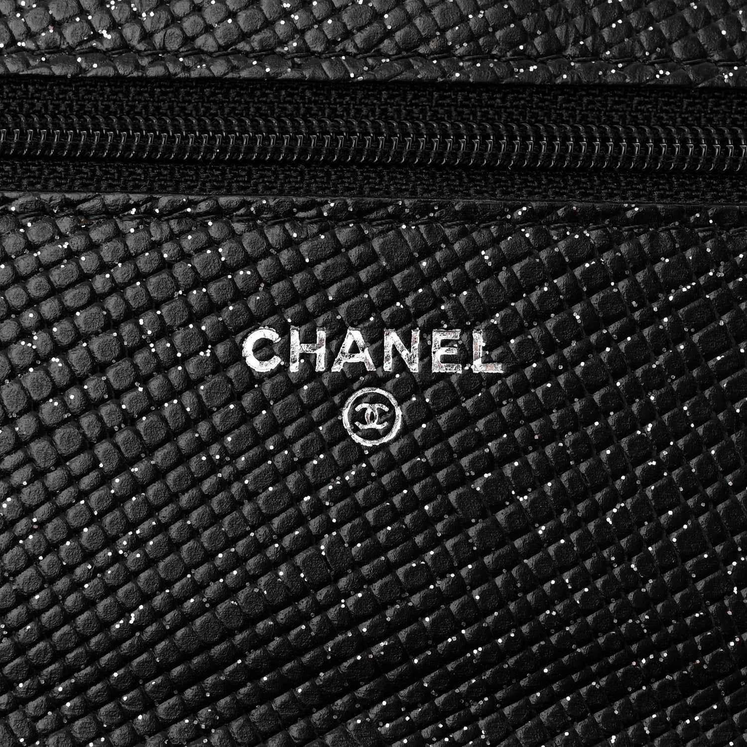 Chanel Glitter Calfskin Quilted Wallet on Chain WOC Black Silver 6 of 13