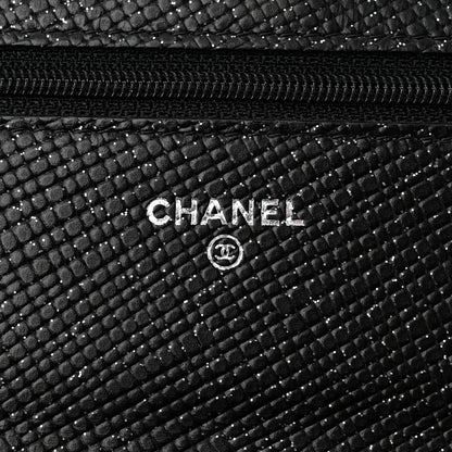 Chanel Glitter Calfskin Quilted Wallet on Chain WOC Black Silver 6 of 13
