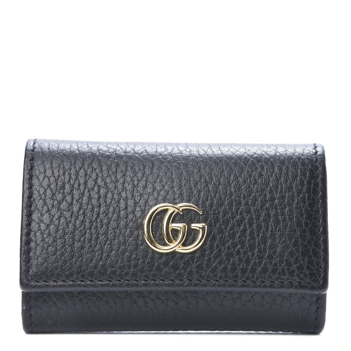 Pebbled Calfskin GG Marmont 6 Key Holder Black