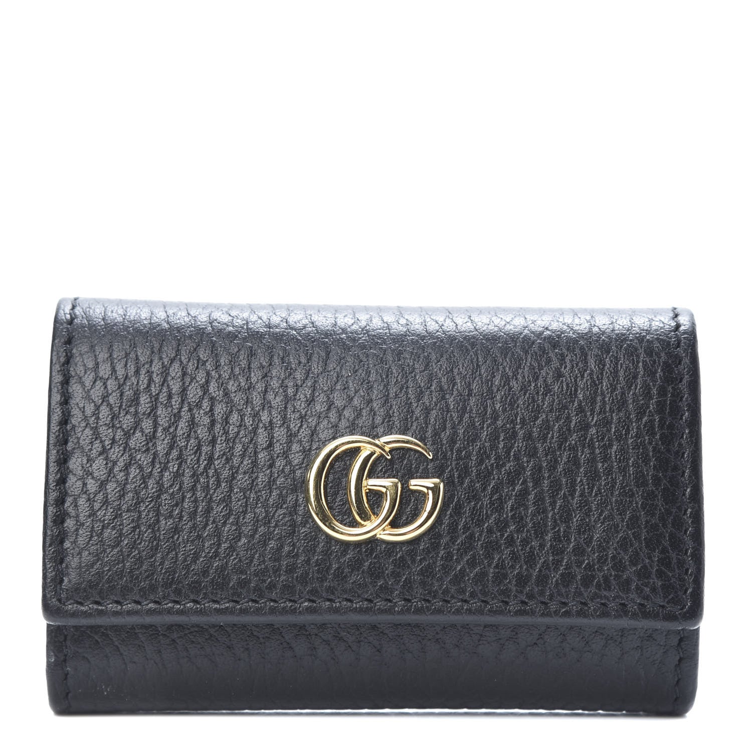 Gucci Pebbled Calfskin GG Marmont 6 Key Holder Black 1 of 8