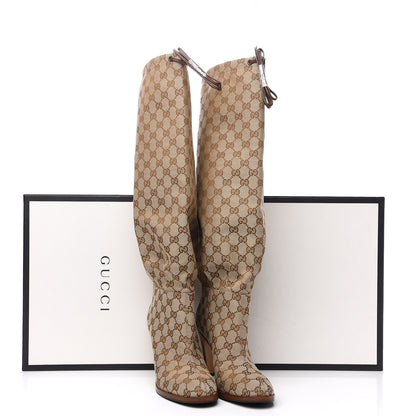 Gucci Monogram Lisa Mid Heel Boots 40 Beige Ebony 8 of 8
