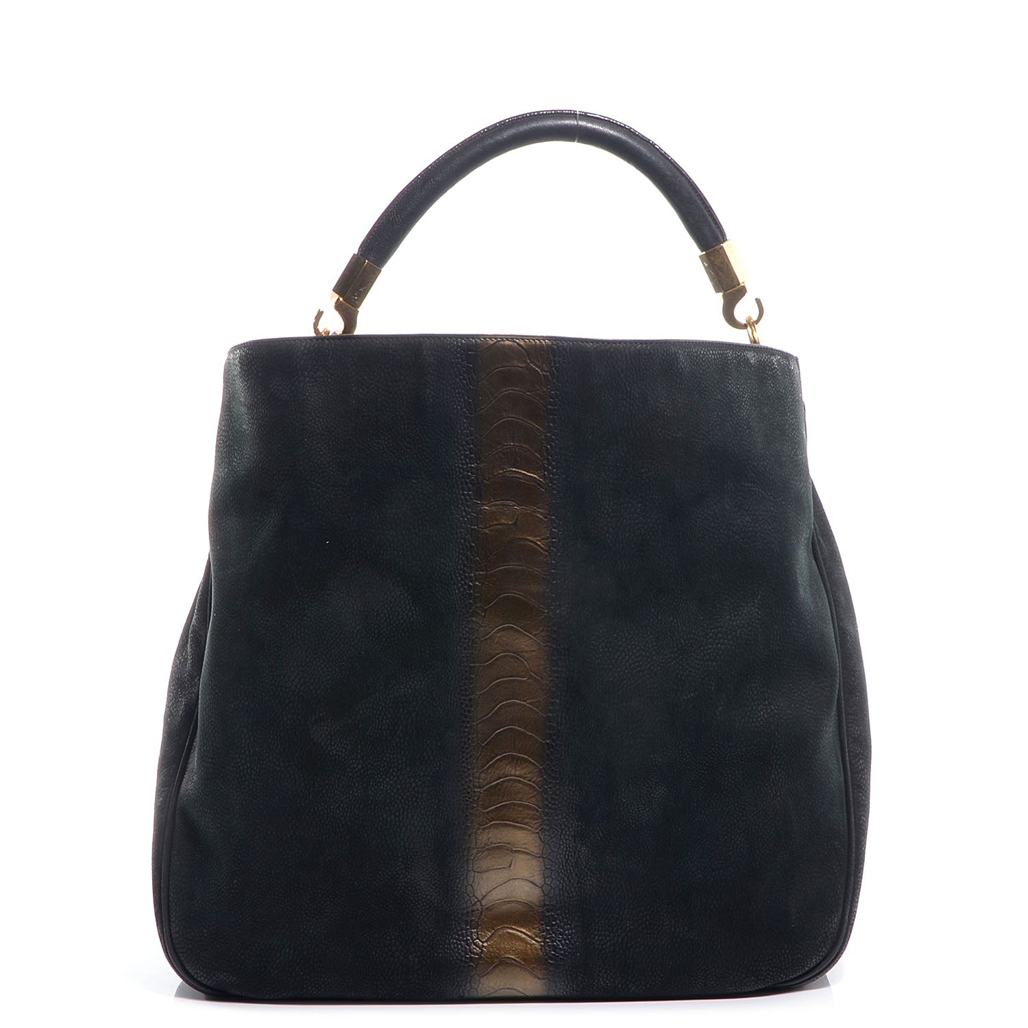 Saint Laurent Ostrich Stamped Nubuck Large Roady Hobo Black 1 of 8