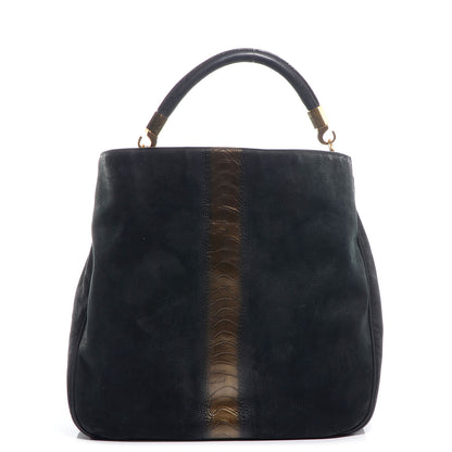 Saint Laurent Ostrich Stamped Nubuck Large Roady Hobo Black 1 of 8
