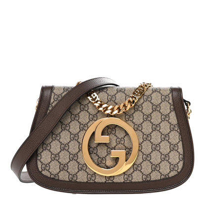 Gucci GG Supreme Monogram Textured Dollar Calfskin Blondie Chain Shoulder Flap Bag Beige Ebony New Acero 1 of 11