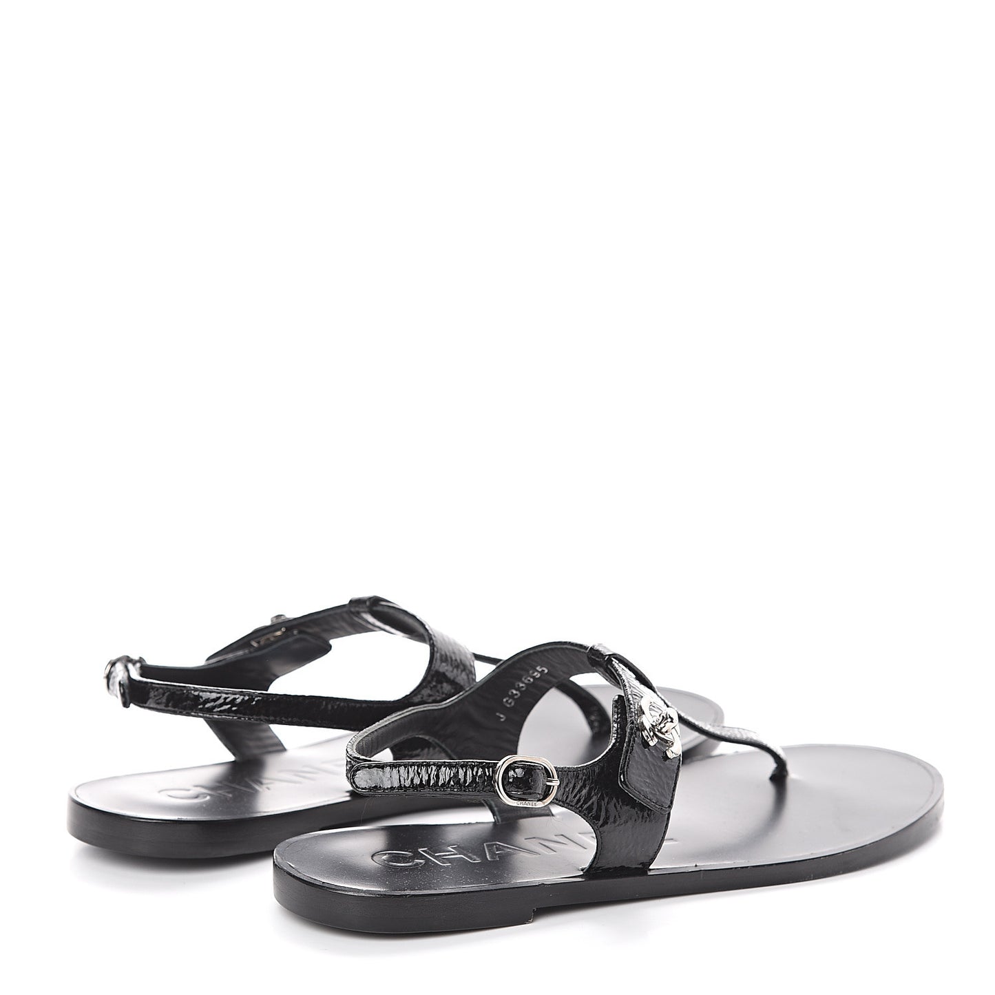 Patent Goatskin CC Thong Sandals 36.5 Black