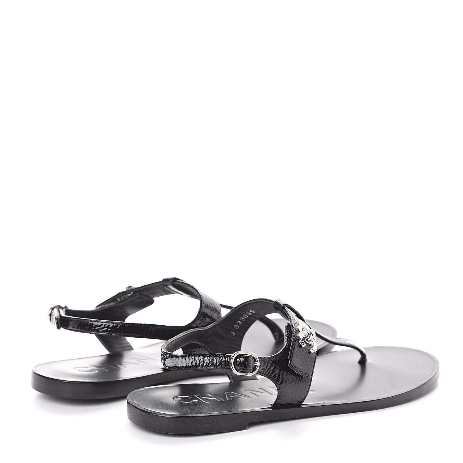 Chanel Patent Goatskin CC Thong Sandals 36.5 Black 4 of 7