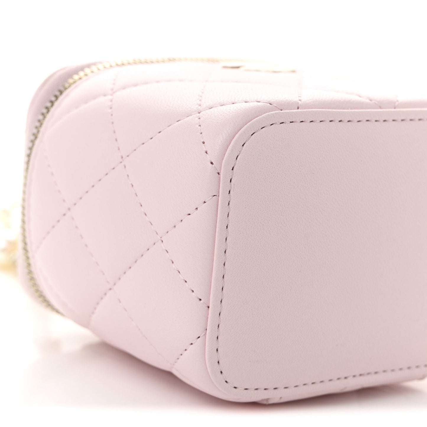 Lambskin Quilted Mini Vanity Case With Pearl Chain Light Pink