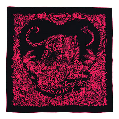 Hermes Cashmere Silk Jungle Love Tattoo Shawl 140 Bleu Noir Rose Vif 1 of 3