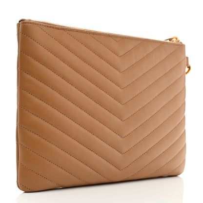 Saint Laurent Calfskin Matelasse Chevron Monogram A5 Wristlet Dune 3 of 7