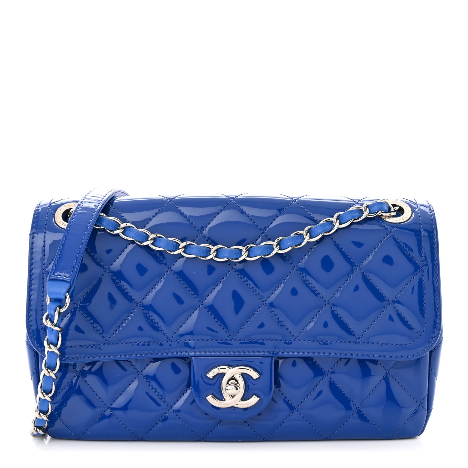 Chanel Patent Quilted Large Coco Shine Flap Blue 1 of 11