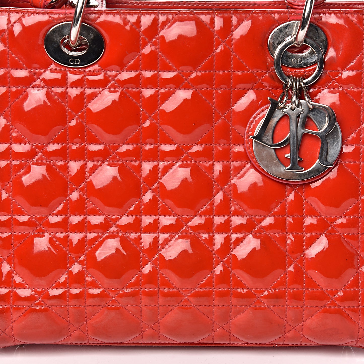 Patent Cannage Whipstitch Medium Lady Dior Red