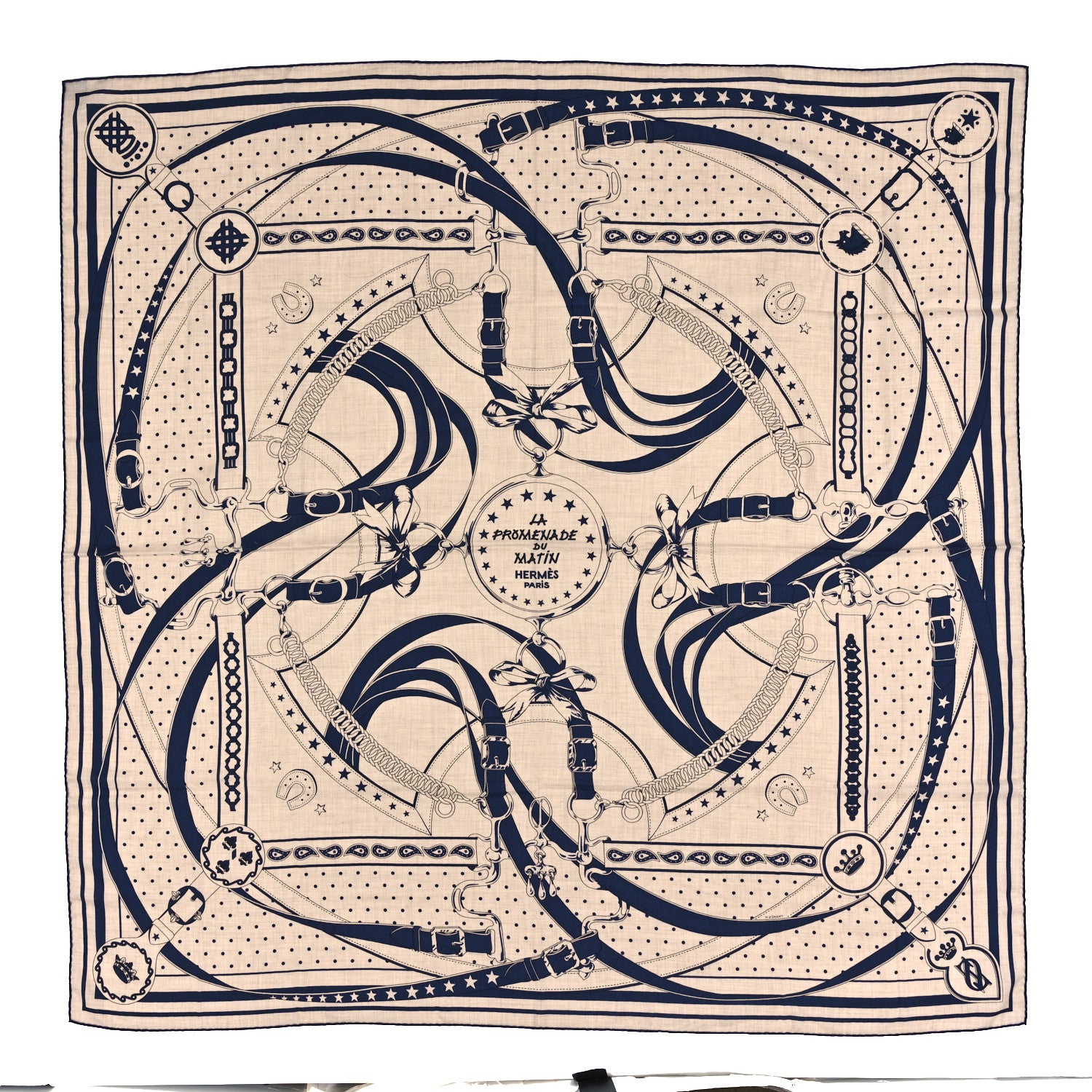 Hermes Cashmere Silk La Promenade Du Matin Shawl 140 Naturel Marine Black 1 of 3