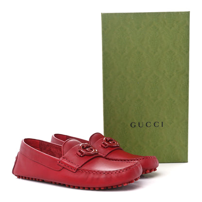 Gucci Clove Calfskin Monochrome Mens Interlocking G Driver Loafers 8 Red 9 of 9