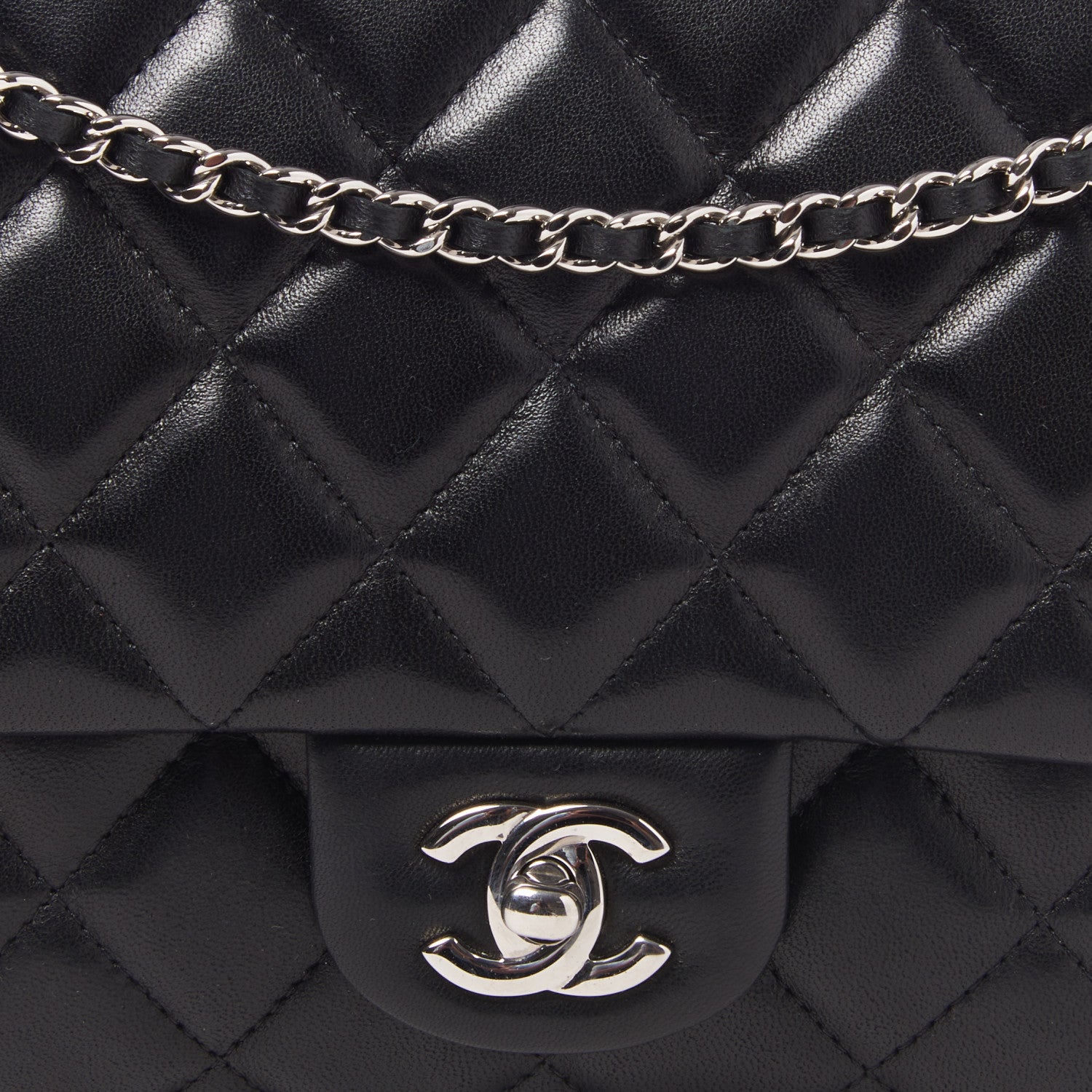 Chanel Lambskin Quilted Clutch With Chain Flap Black 7 of 9