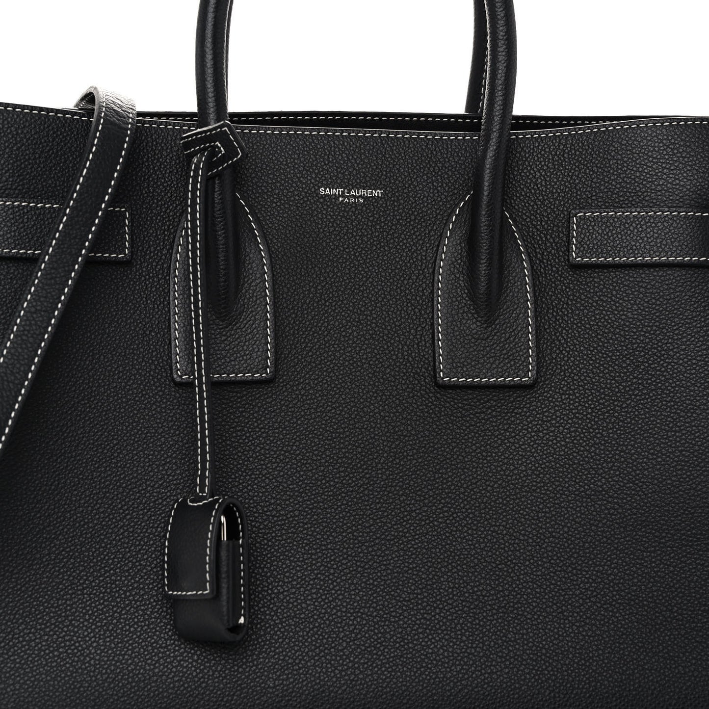 Grained Calfskin Topstitch Small Sac De Jour Black Porcelain