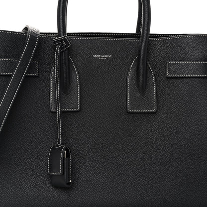 Saint Laurent Grained Calfskin Topstitch Small Sac De Jour Black Porcelain 7 of 11