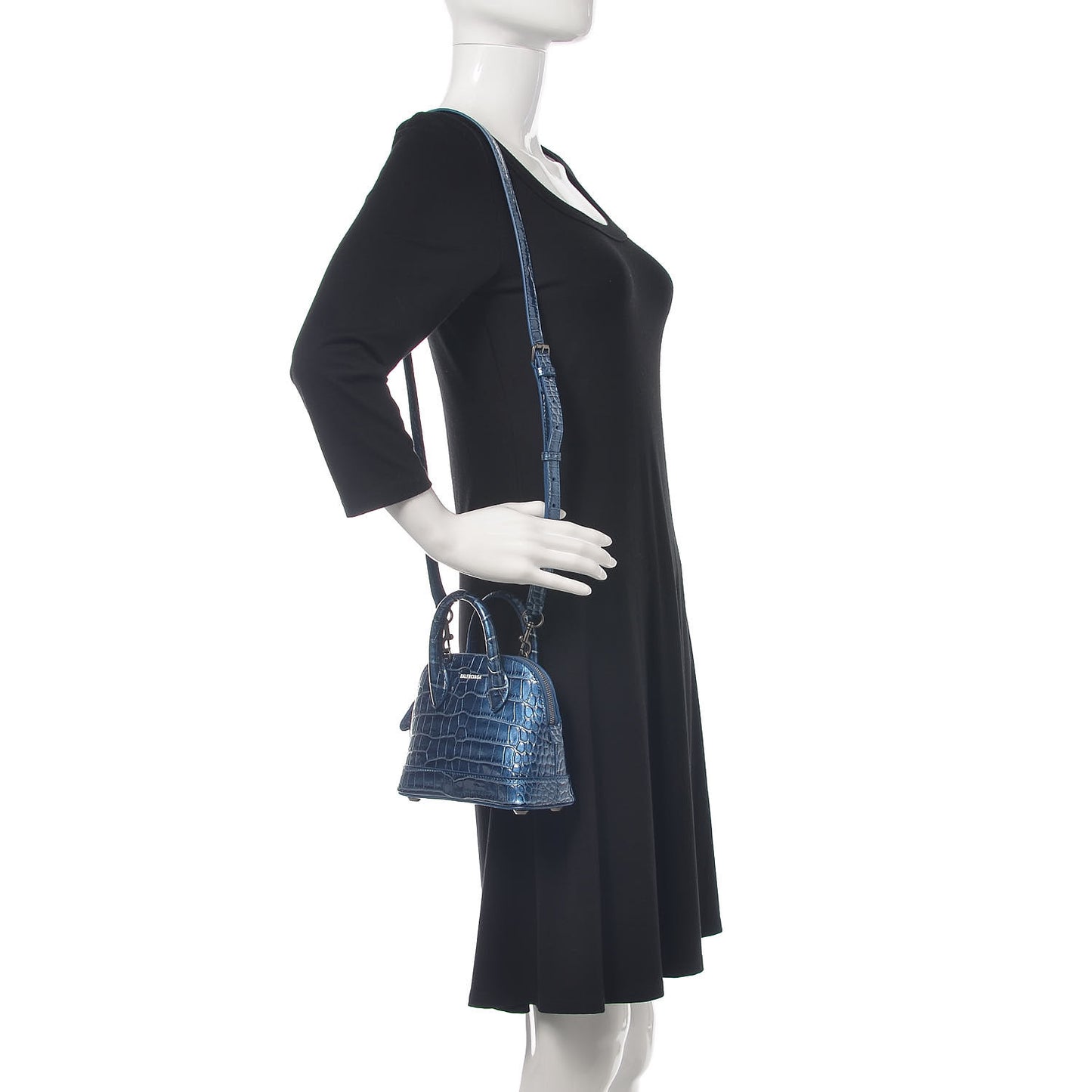Metallic Calfskin Crocodile Embossed XXS Ville Top Handle Bag Bleu