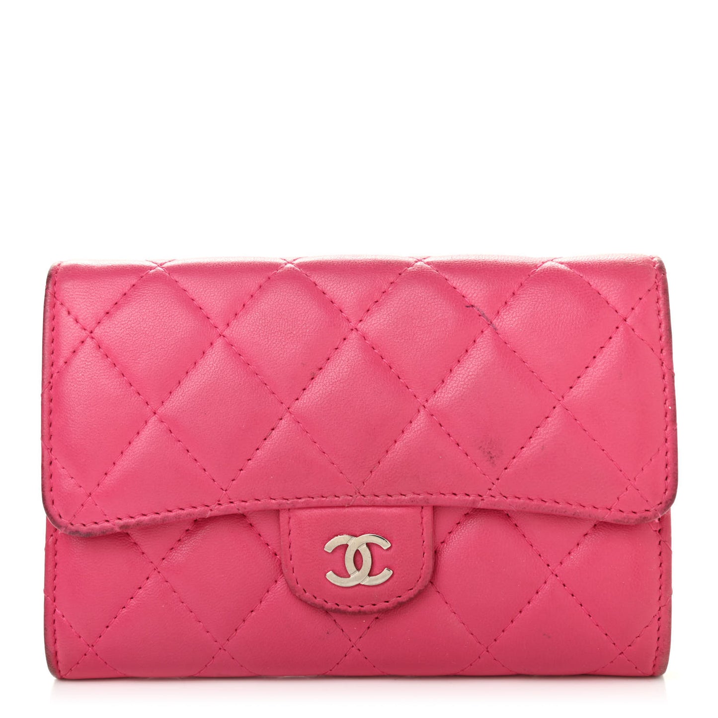 Lambskin Quilted Small Flap Wallet Pink
