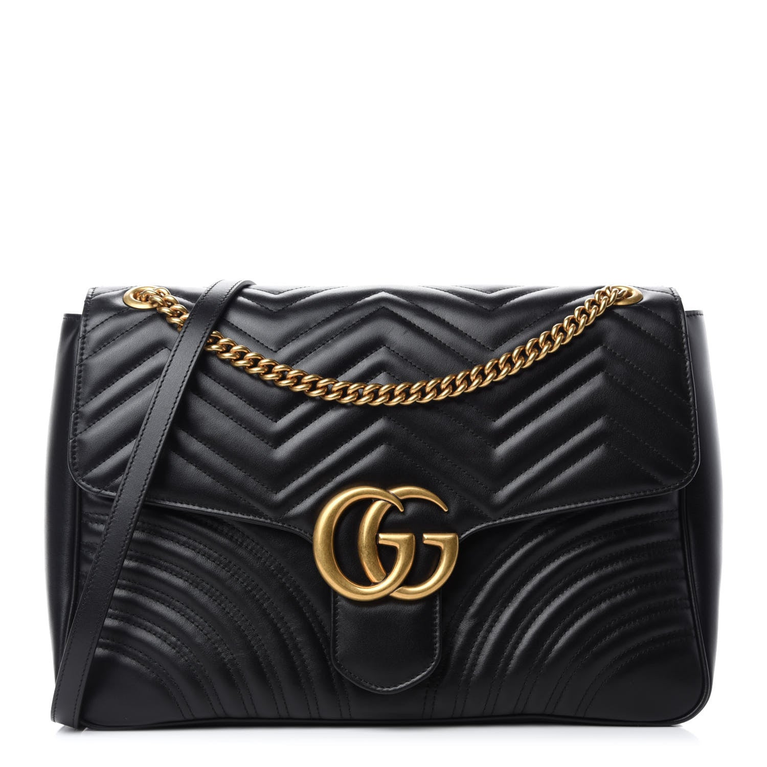 Gucci Calfskin Matelasse Large GG Marmont Shoulder Bag Black 1 of 11