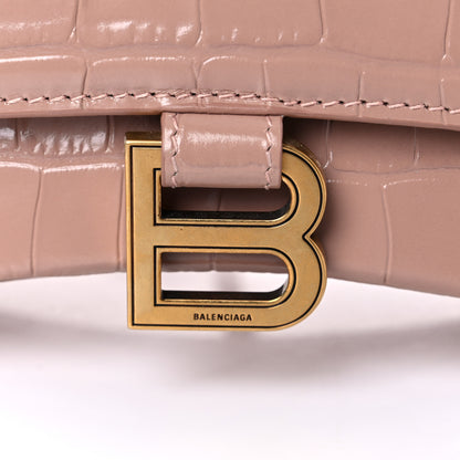 Balenciaga Shiny Calfskin Crocodile Embossed Small Hourglass Top Handle Bag Nude Beige 14 of 14