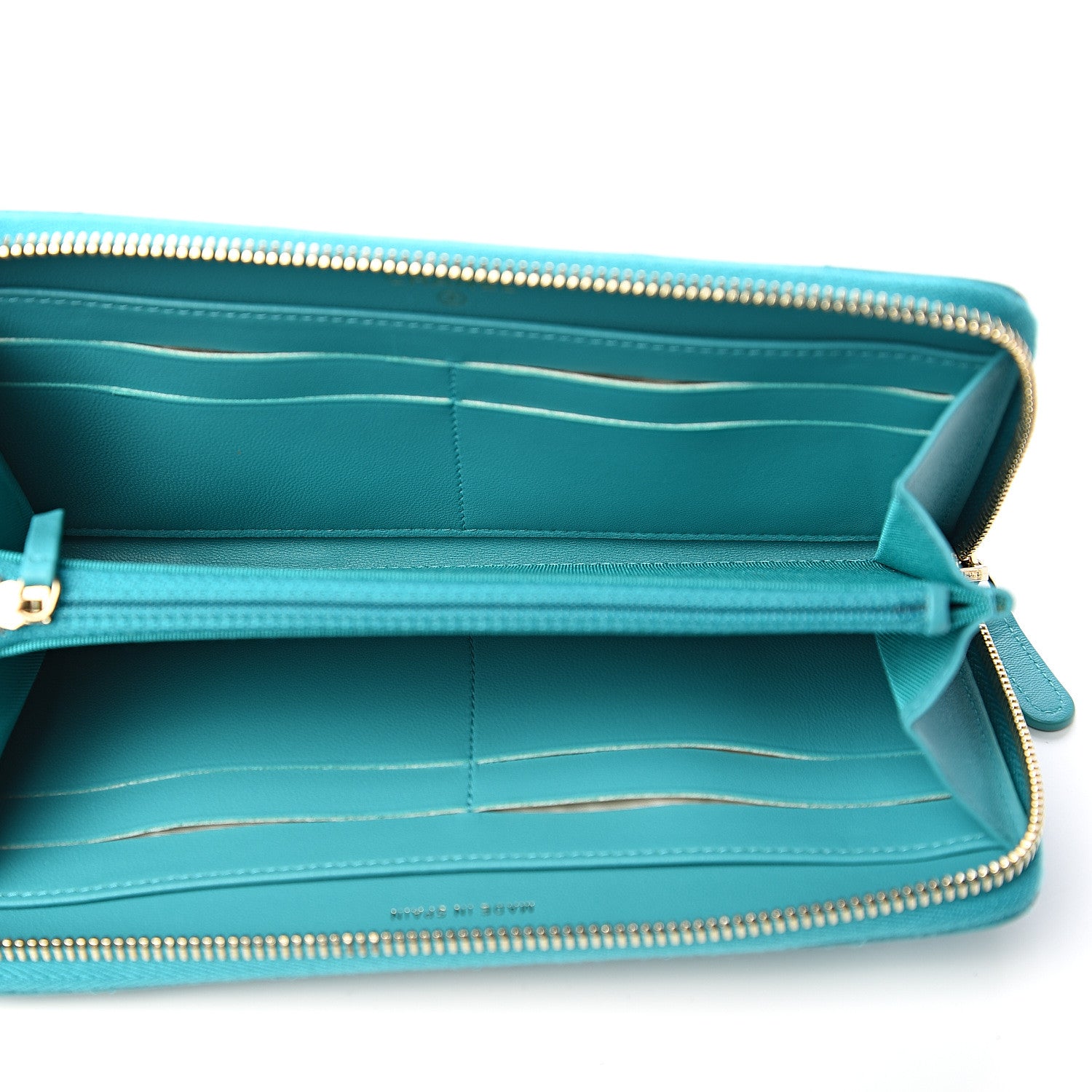 Chanel Lambskin Quilted Large Gusset Zip Around Wallet Turquoise 4 of 7