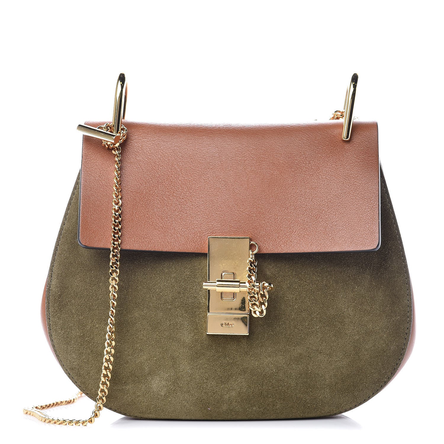 Chloe Suede Smooth Calfskin Drew Shoulder Bag Caramel 1 of 9
