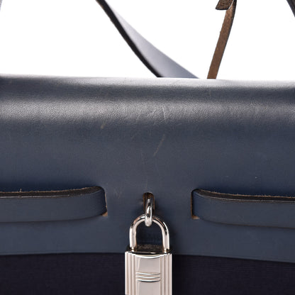 Hermes Toile Vache Calfskin Herbag 30 PM Navy Bleu Natural 15 of 20
