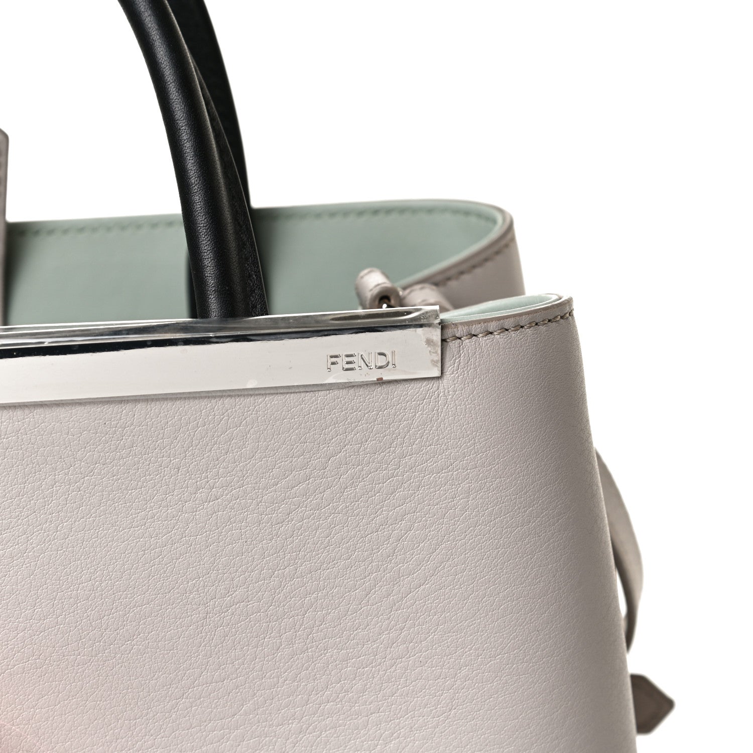 Fendi Vitello Dolce Fox Goat Bi-Color Sad Eyes Mirror Charm Petite 2Jours Tote Grigio Polvere Black 7 of 14