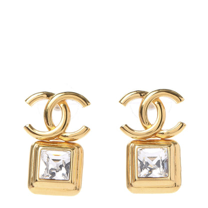 Chanel Crystal CC Square Earrings Gold 1 of 5