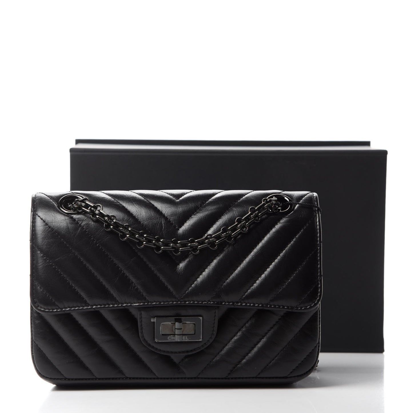 Aged Calfskin Chevron Quilted 2.55 Reissue Mini Flap So Black