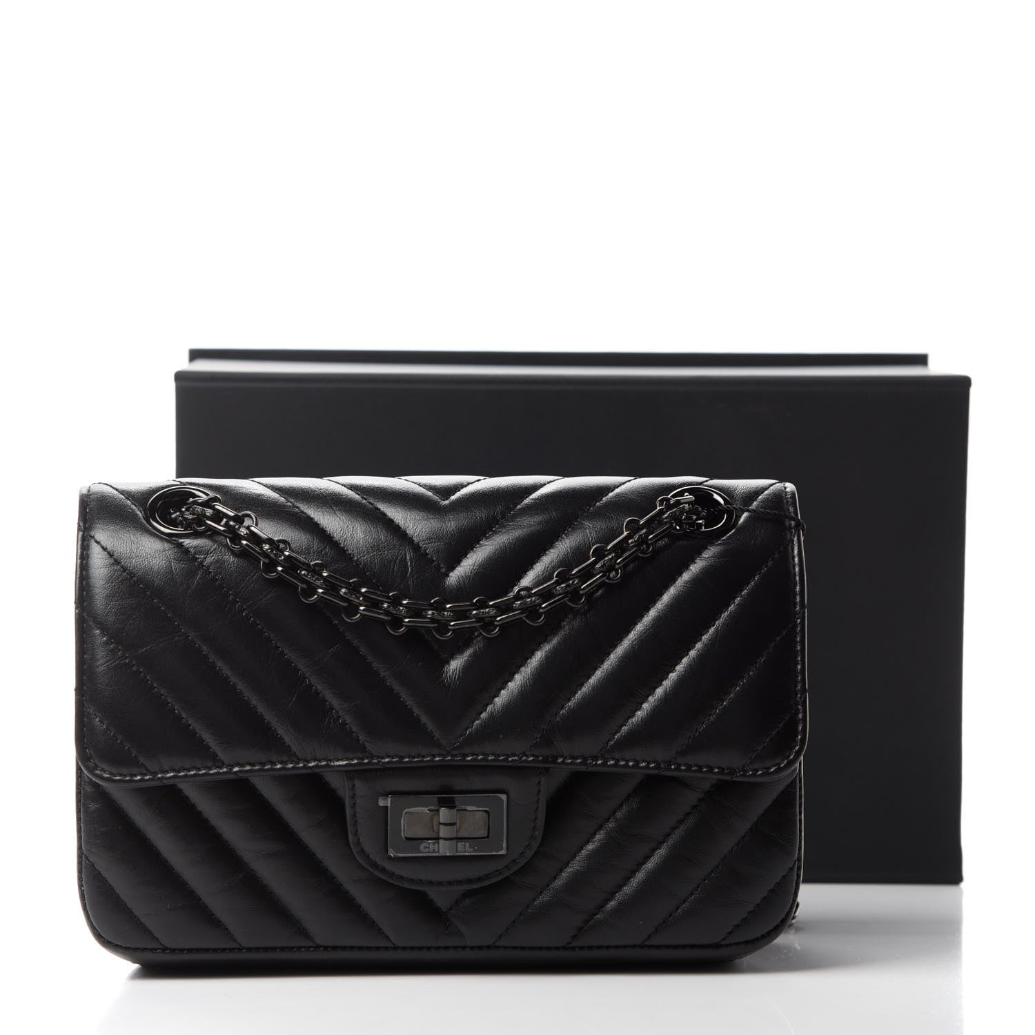 Chanel Aged Calfskin Chevron Quilted 2.55 Reissue Mini Flap So Black 11 of 11