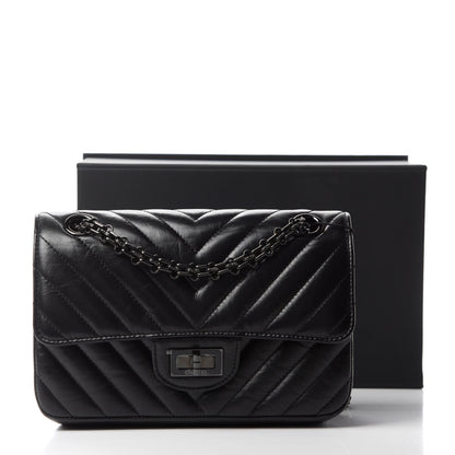 Chanel Aged Calfskin Chevron Quilted 2.55 Reissue Mini Flap So Black 11 of 11
