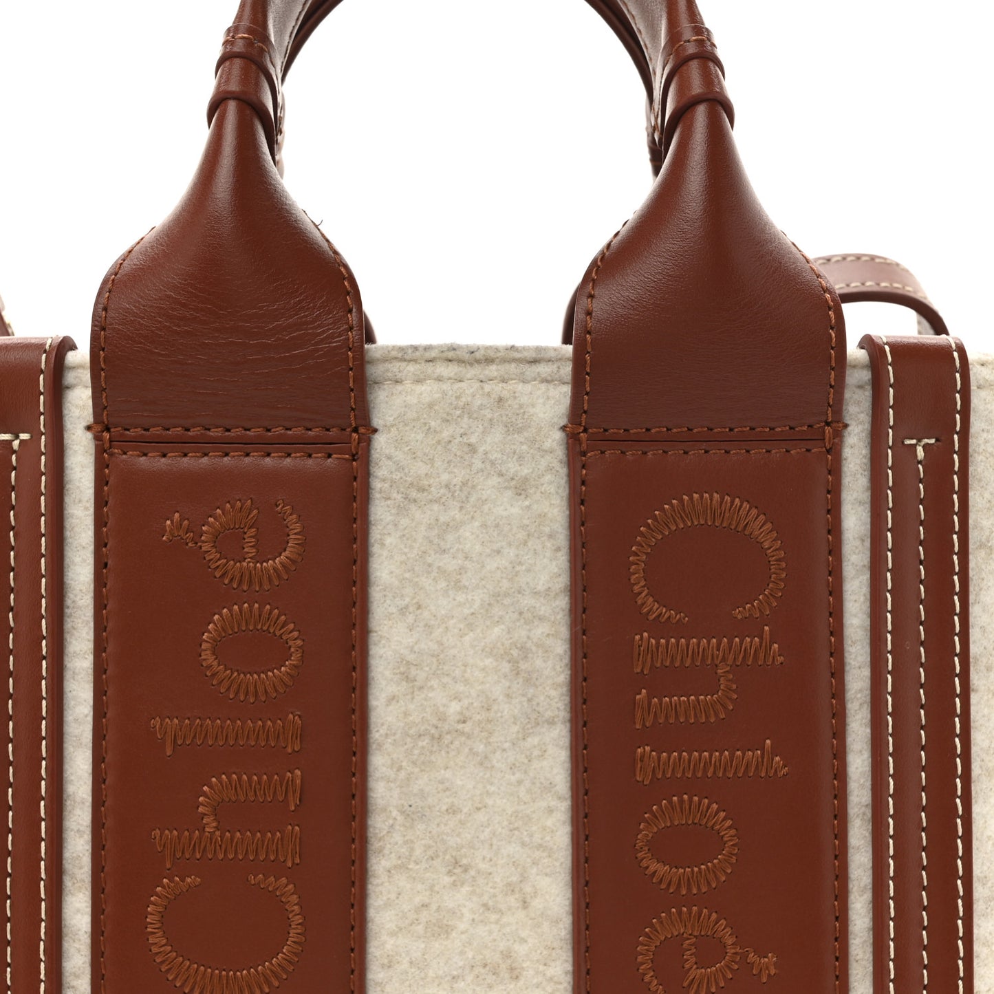Felt Calfskin Small Woody Ribbon Tote With Strap Cement Beige