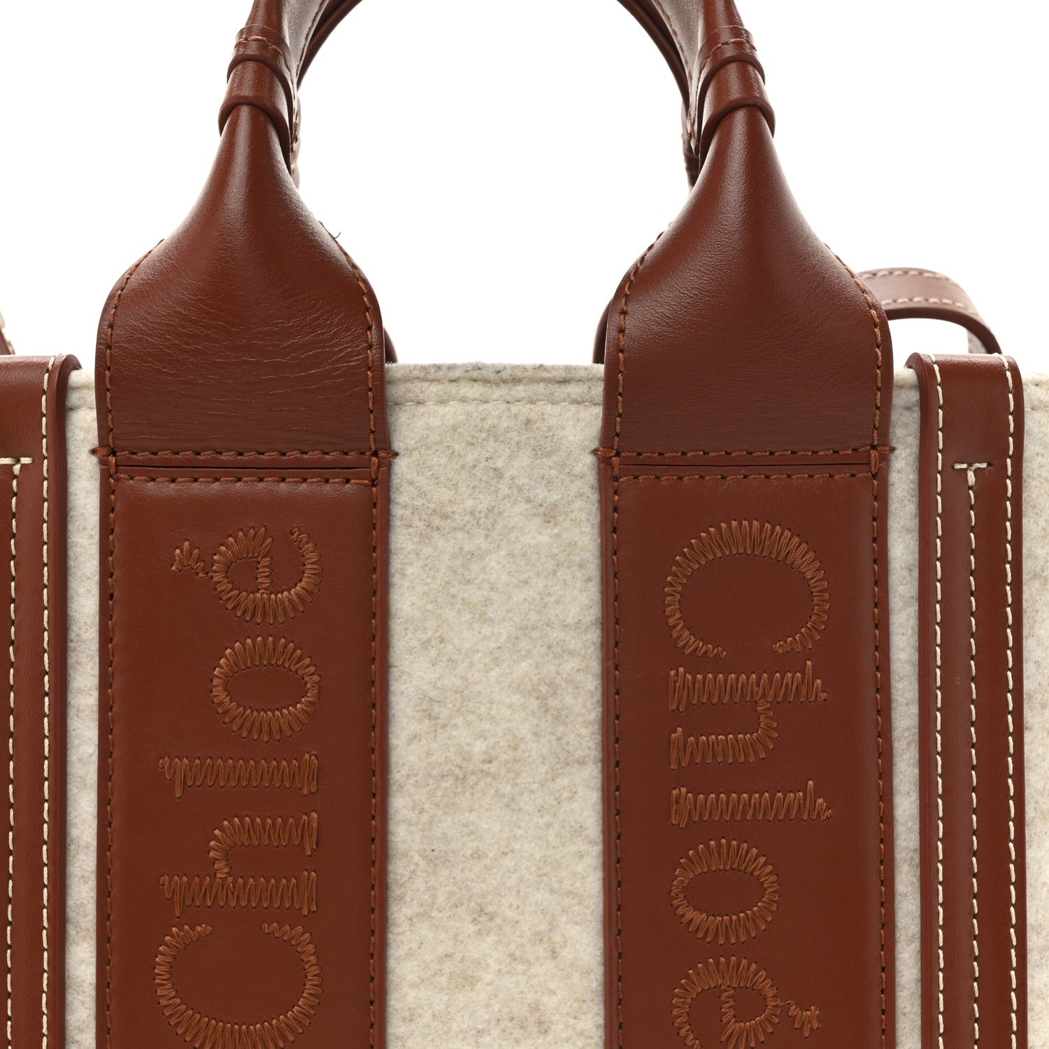Chloe Felt Calfskin Small Woody Ribbon Tote With Strap Cement Beige 8 of 10