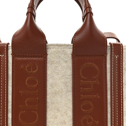 Chloe Felt Calfskin Small Woody Ribbon Tote With Strap Cement Beige 8 of 10