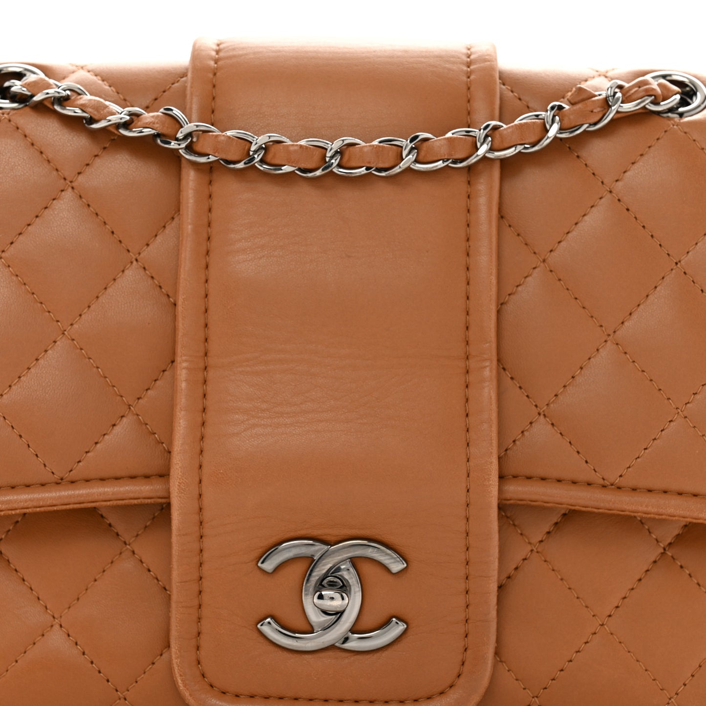Lambskin Quilted Elementary Chic Flap Brown