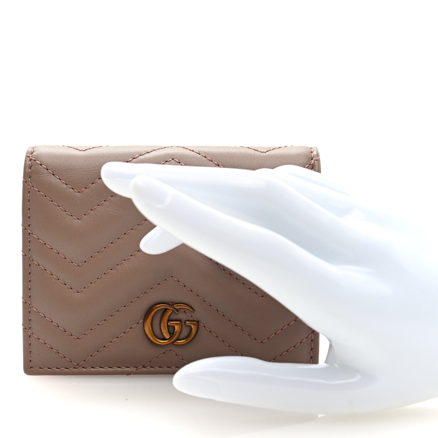 Gucci Calfskin Matelasse GG Marmont Card Case Wallet Porcelain Rose 2 of 6
