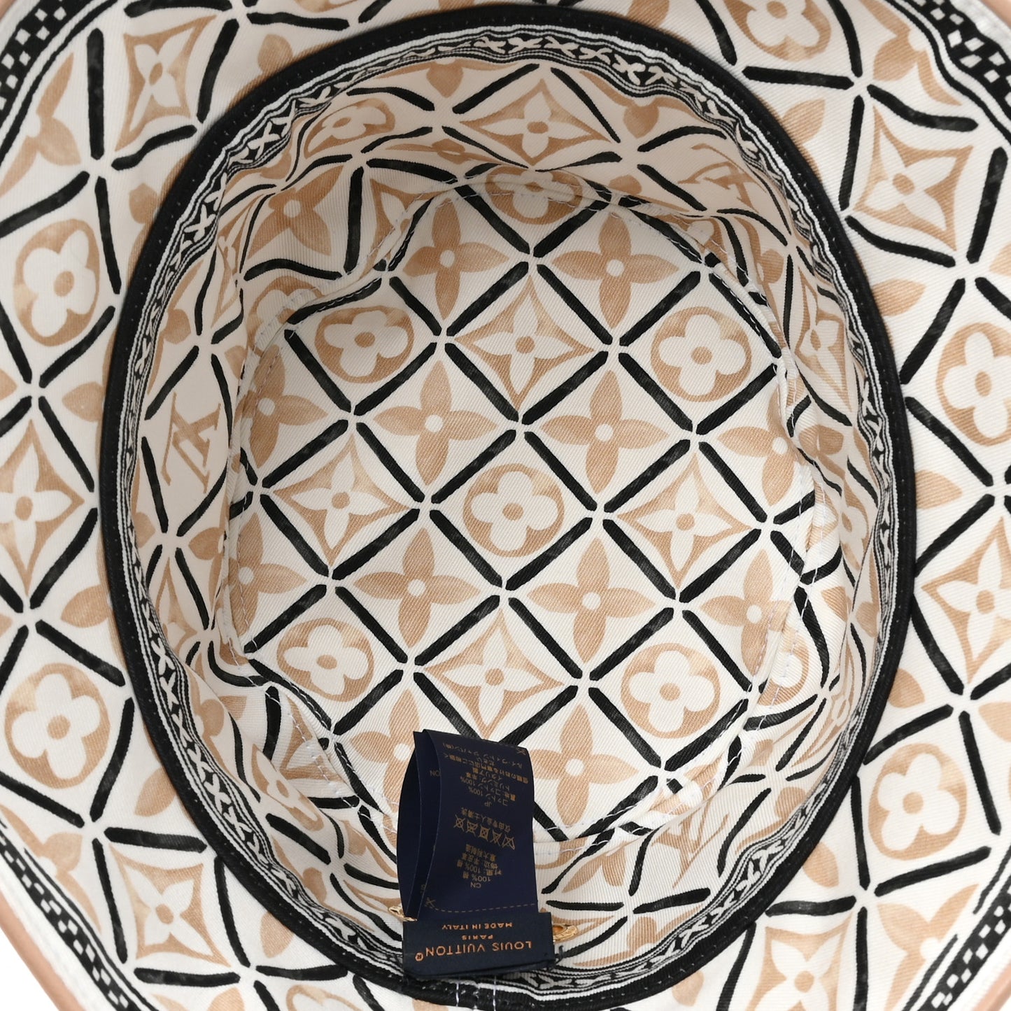 Cotton Monogram Flower Tile Reversible Bucket Hat S Beige