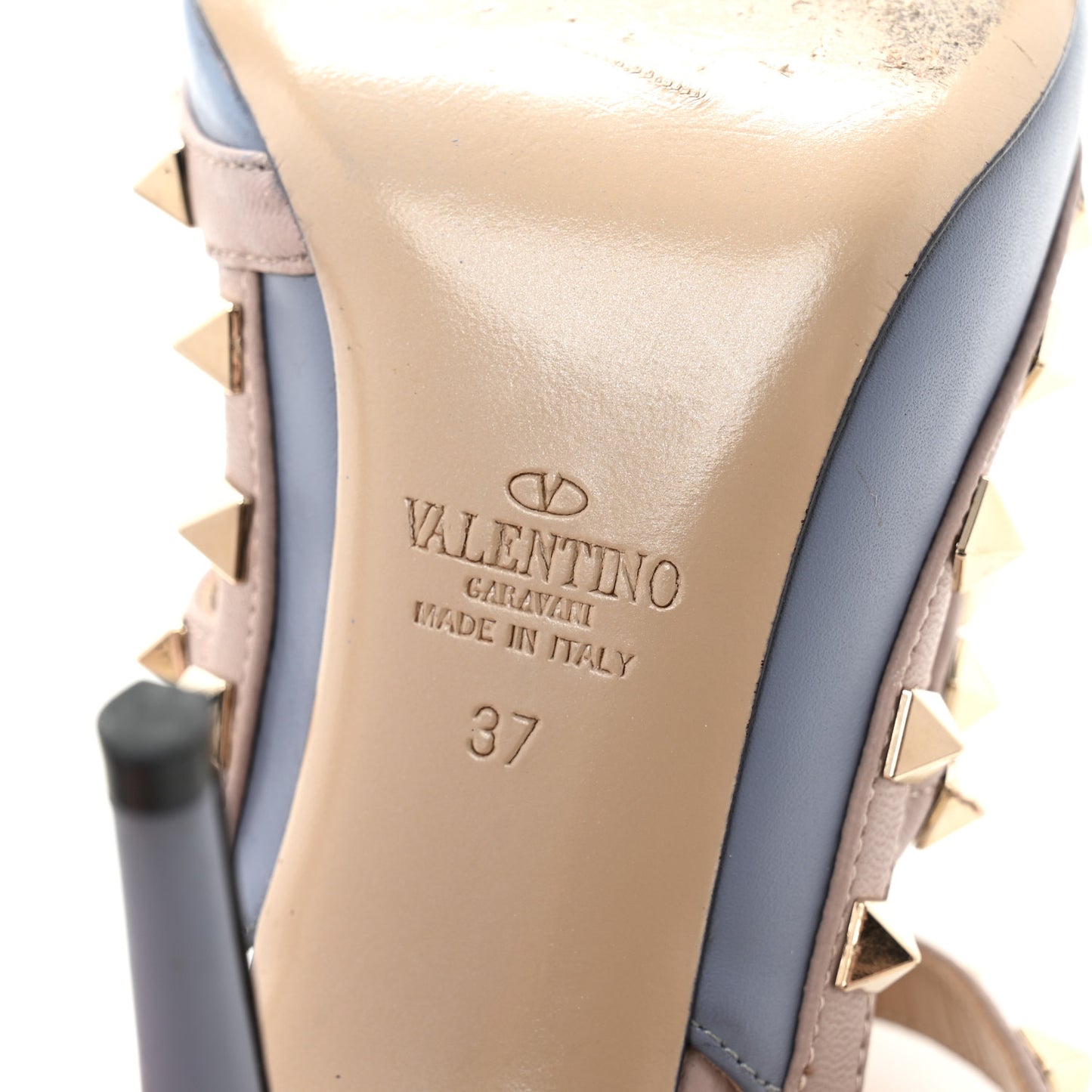 Calfskin Nappa Rockstud Ankle Strap 100mm Pumps 37 Grey Blue Poudre