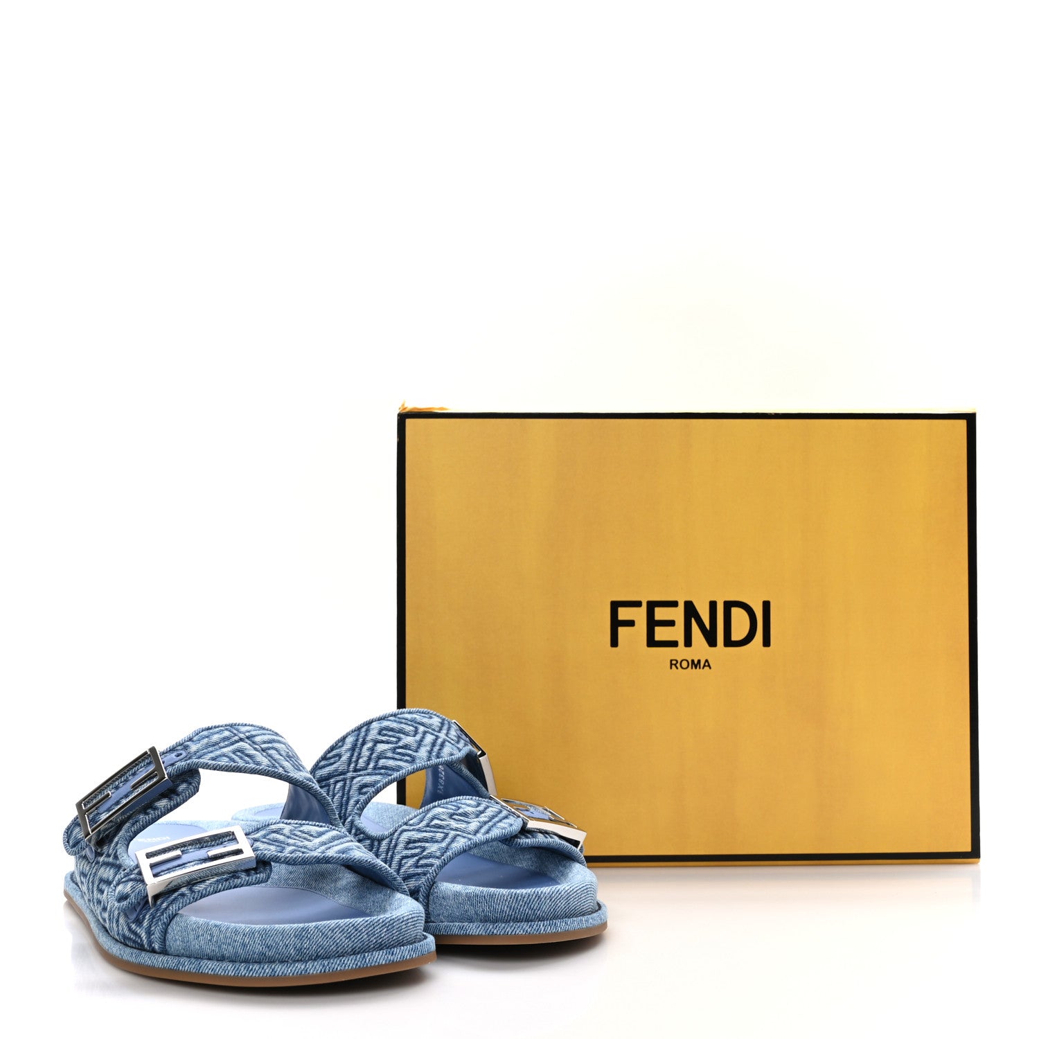 Fendi Denim FF Quilted Fendi Feel Buckled Slide Sandals 41 Blue 9 of 9