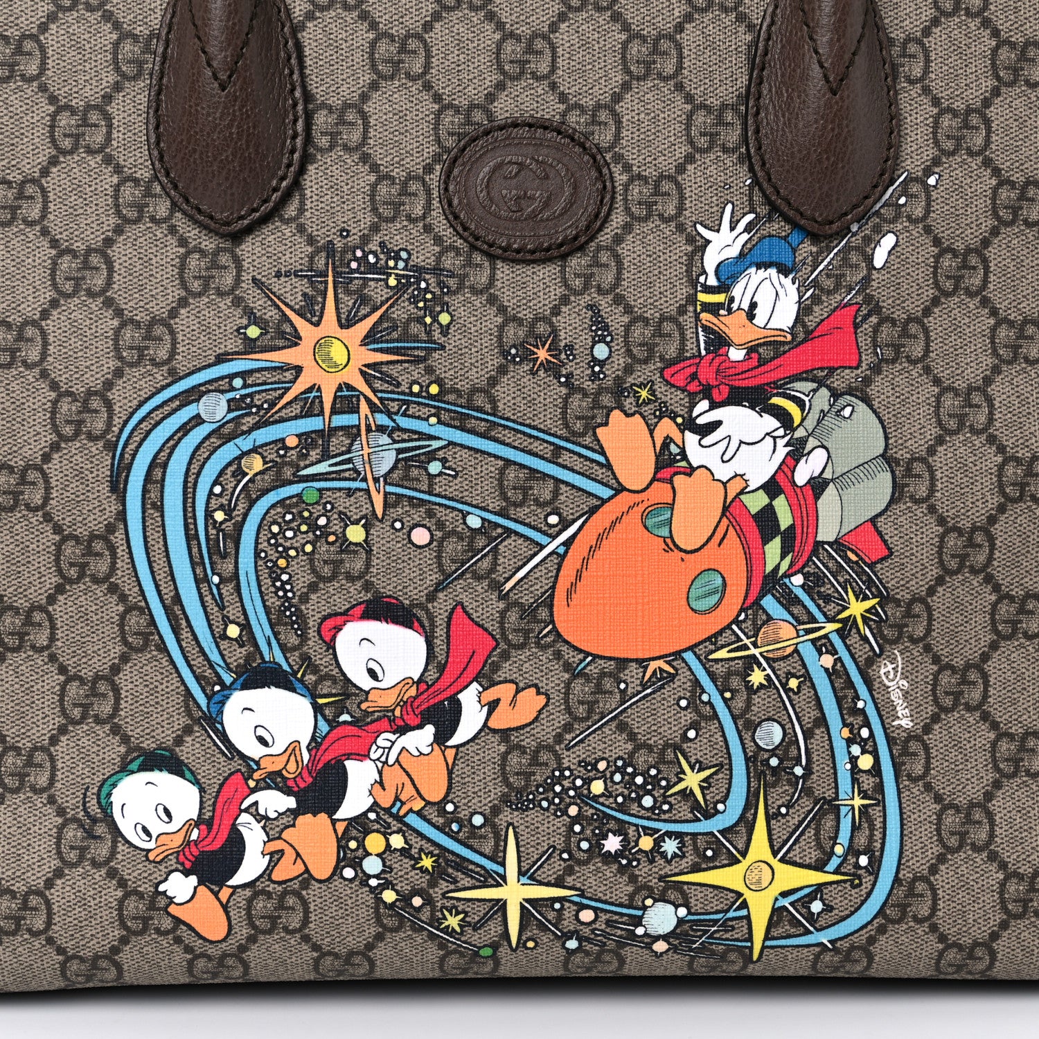 Gucci X DISNEY GG Supreme Monogram Donald Duck Retro Interlocking G Tote Bag Beige Multicolor New Acero 13 of 13