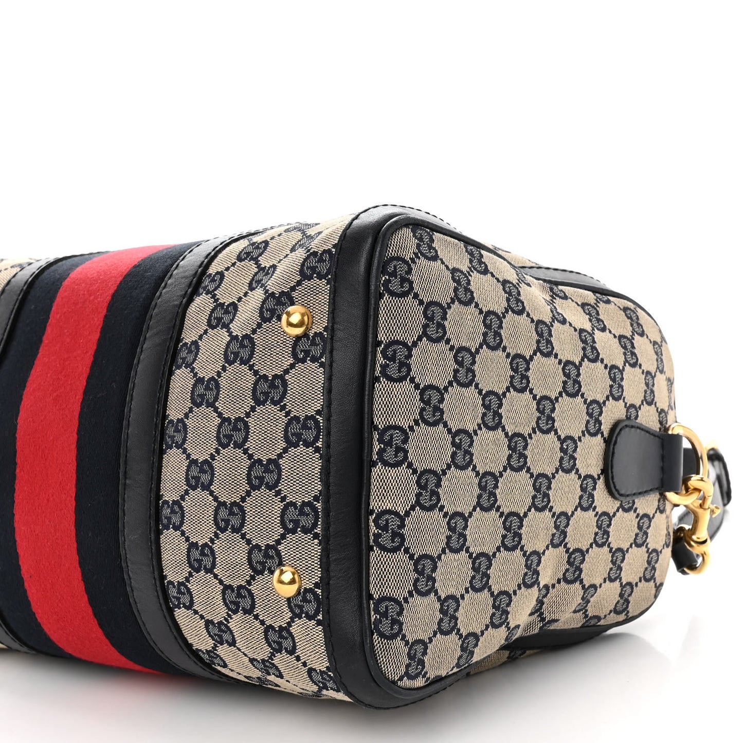 Monogram Selleria Calfskin Vintage Web Medium Boston Beige Blue