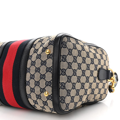 Gucci Monogram Selleria Calfskin Vintage Web Medium Boston Beige Blue 10 of 12
