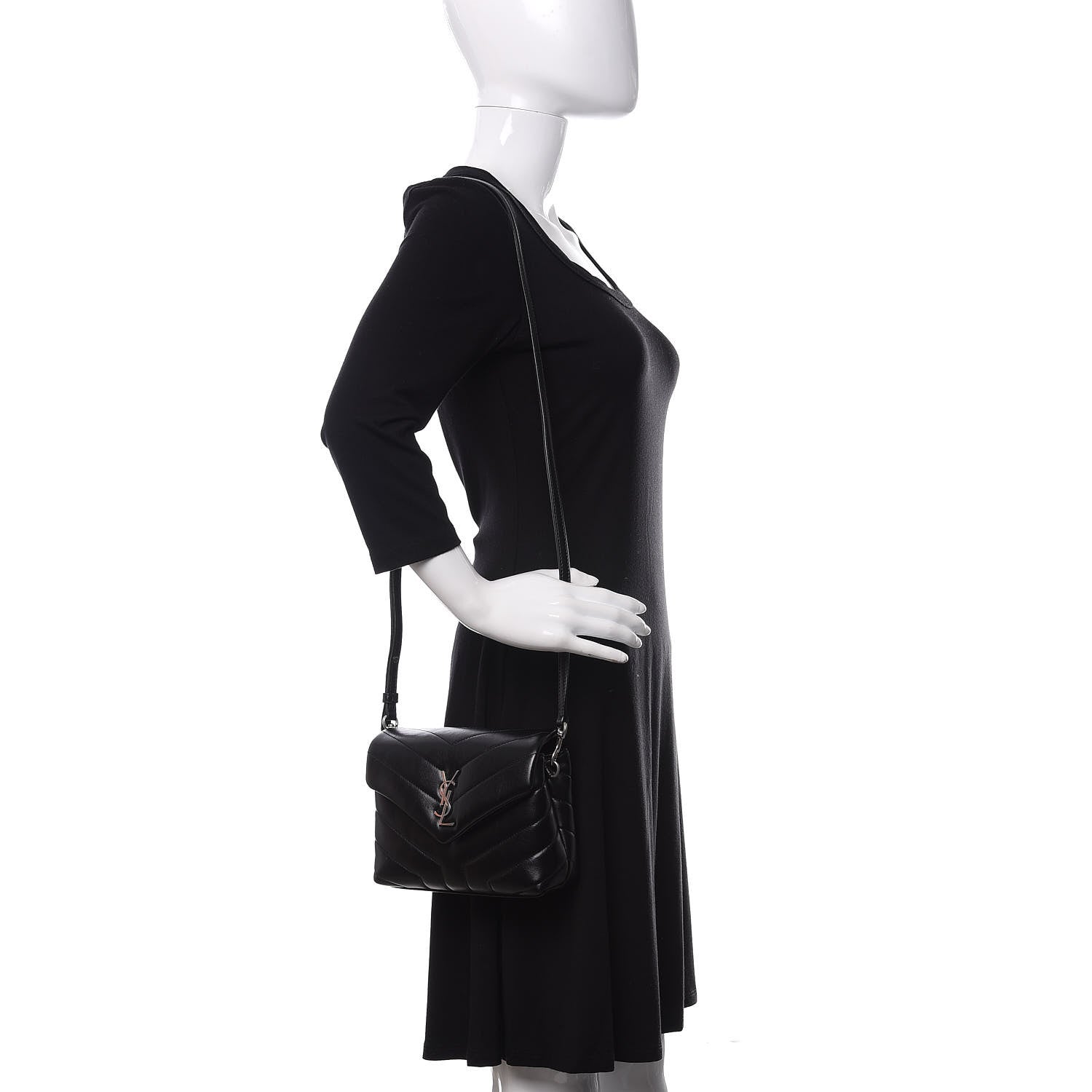 Saint Laurent Calfskin Y Quilted Monogram Toy Loulou Crossbody Bag Black 2 of 10