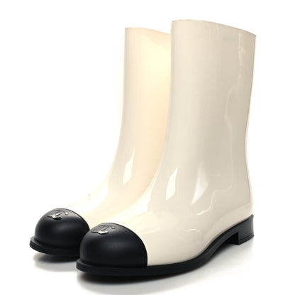 Chanel Rubber Rain Boots 36 Ivory Black 3 of 10