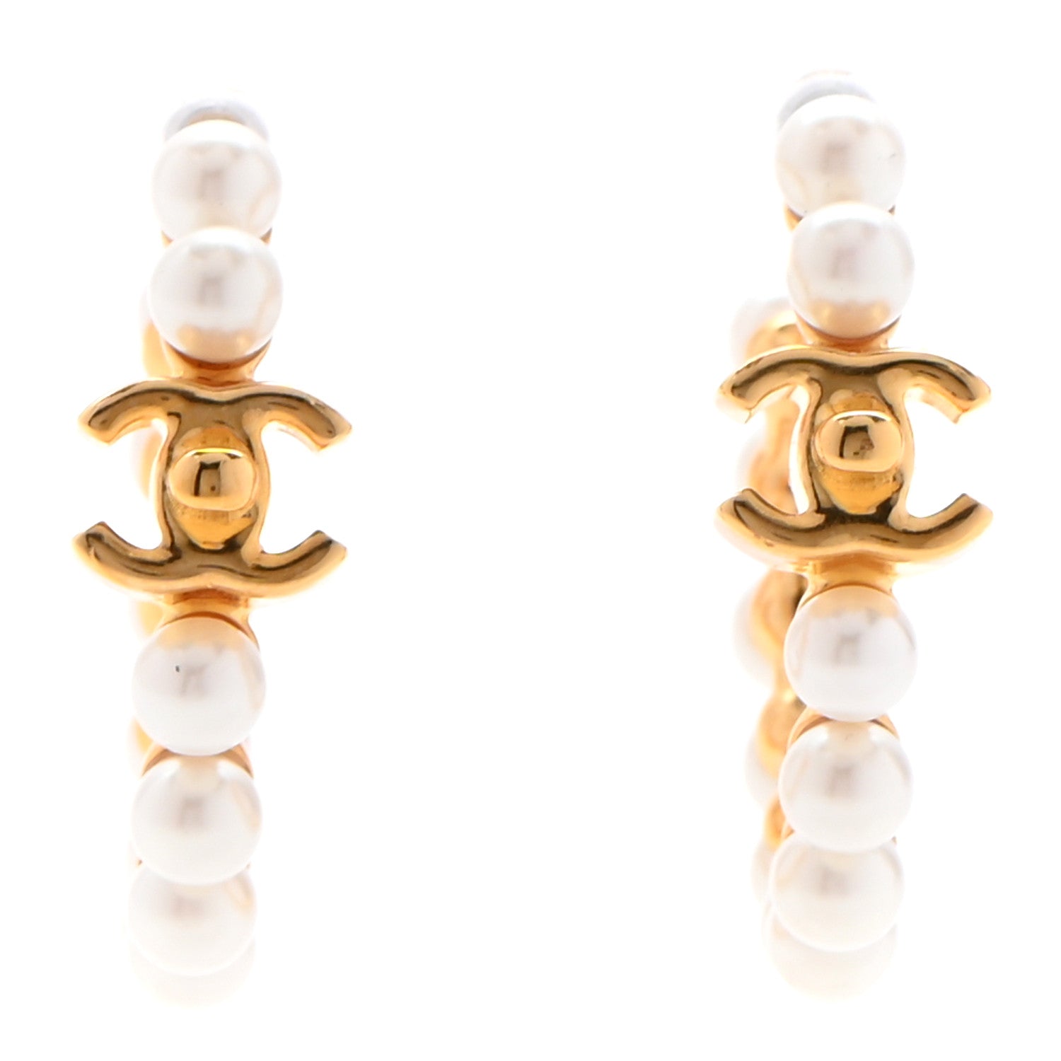 Chanel Pearl CC More Is More Small Hoop Earrings Gold 1 of 6