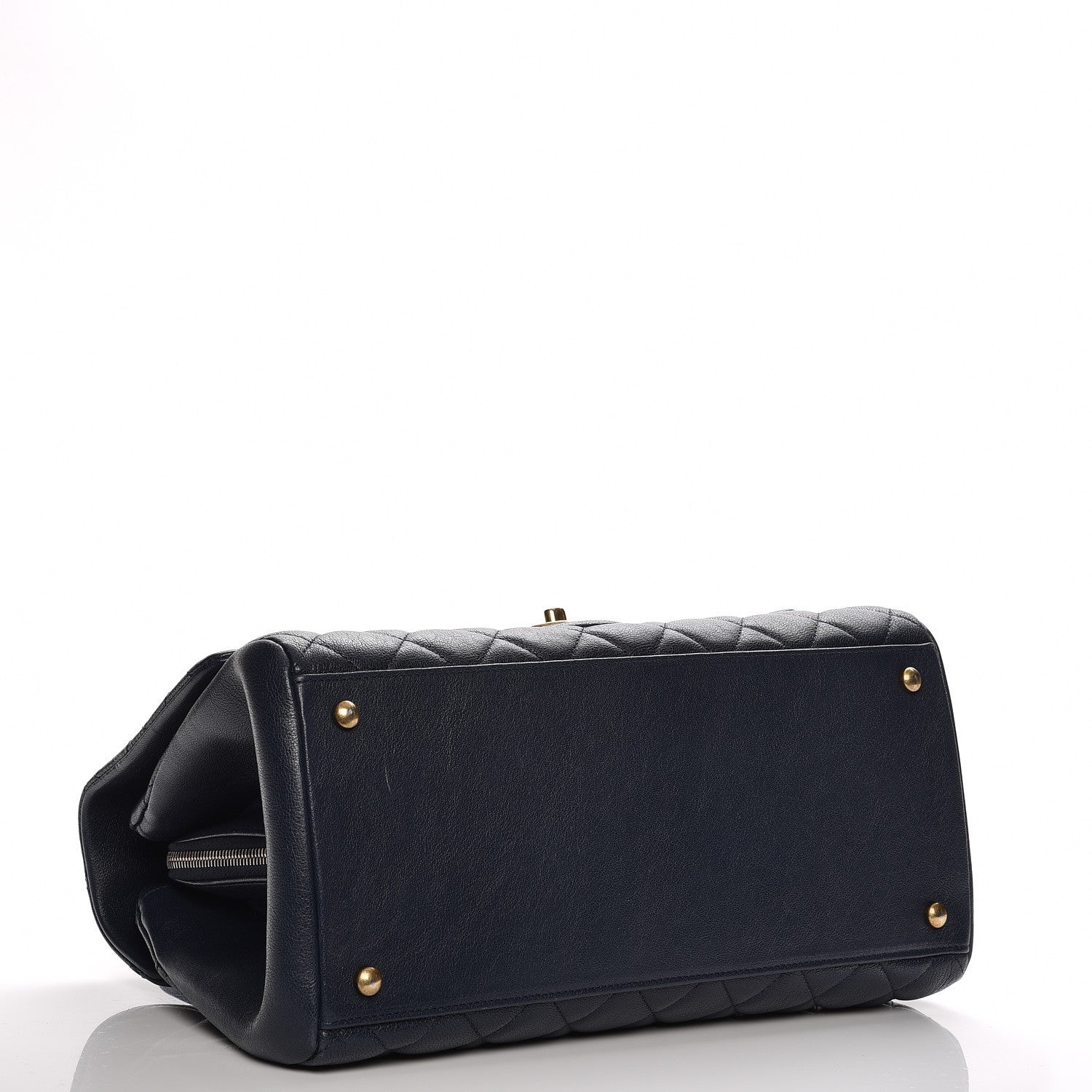 Chanel Shiny Sheepskin Quilted Large Trapezio Flap Navy 4 of 10