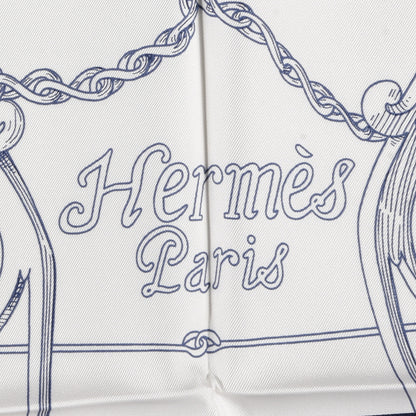 Hermes Silk L Instruction Du Roy Scarf 90 Marine White Or 2 of 5