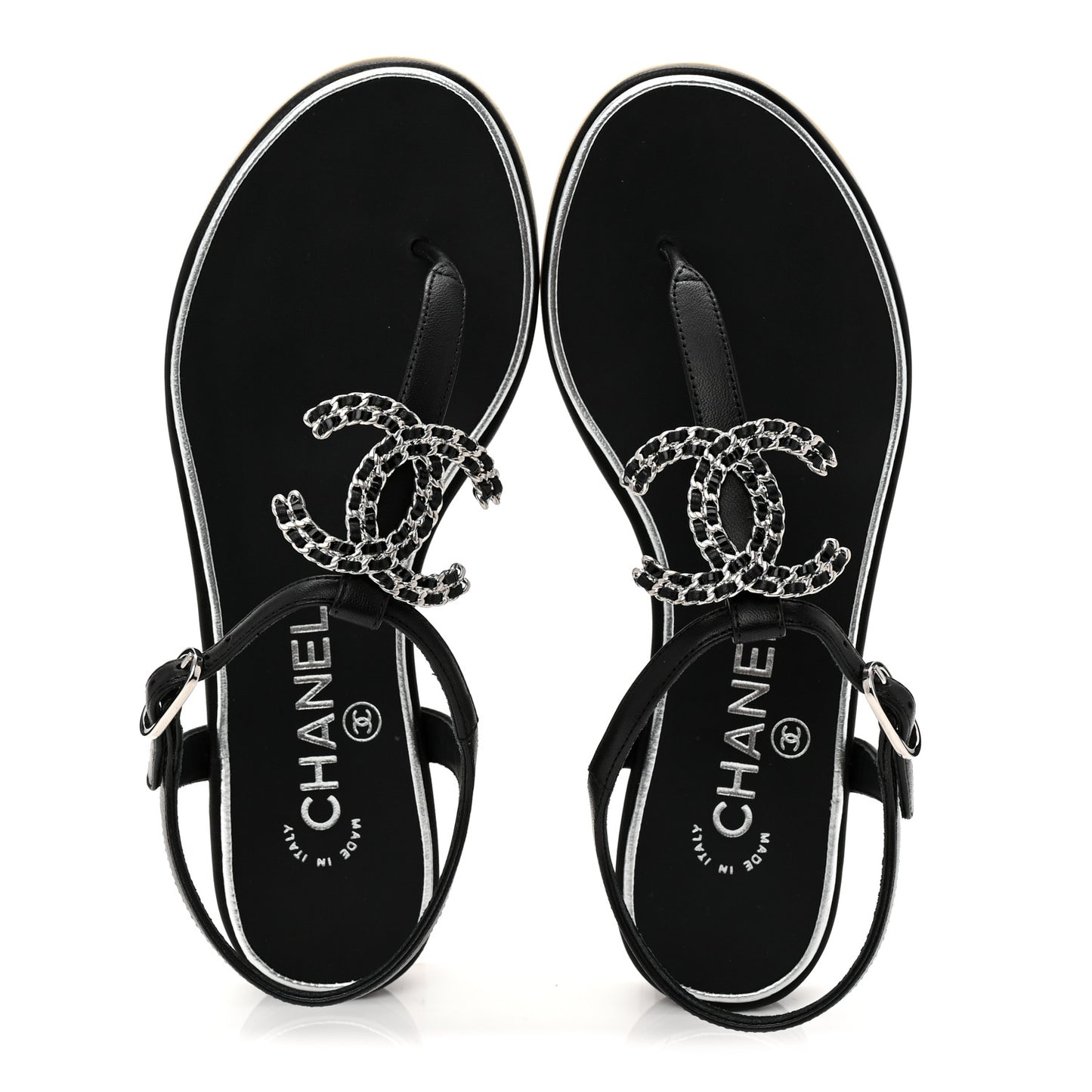 Lambskin CC Chain Thong Sandals 35.5 Black