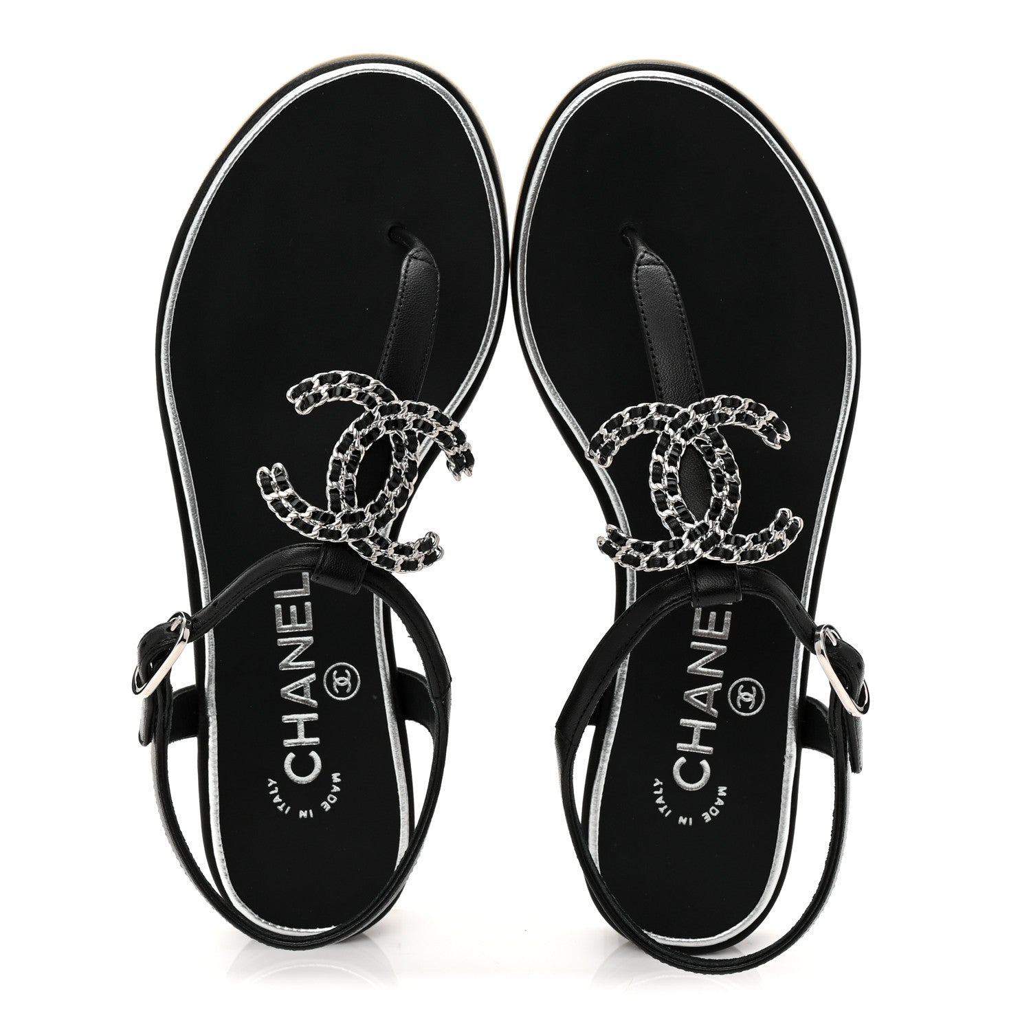 Chanel Lambskin CC Chain Thong Sandals 35.5 Black 2 of 10